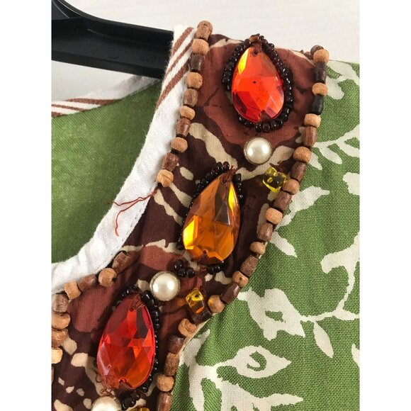 Vtg Soft Surroundings Maxi Dress Kaftan Green White Abstract Pattern Embellished - Picture 7 of 10